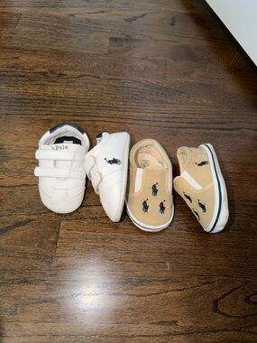 Polo by Ralph Lauren White and Tan Baby Slip-On & Velcro Shoe Set